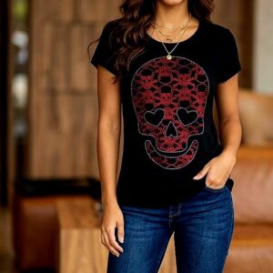 T-SHIRT STRASS- CAVEIRA CORAÇÃO